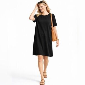 Eileen Fisher Organic Cotton Blend Rolled Sleeve Shift Dress with Pockets ~L🧡